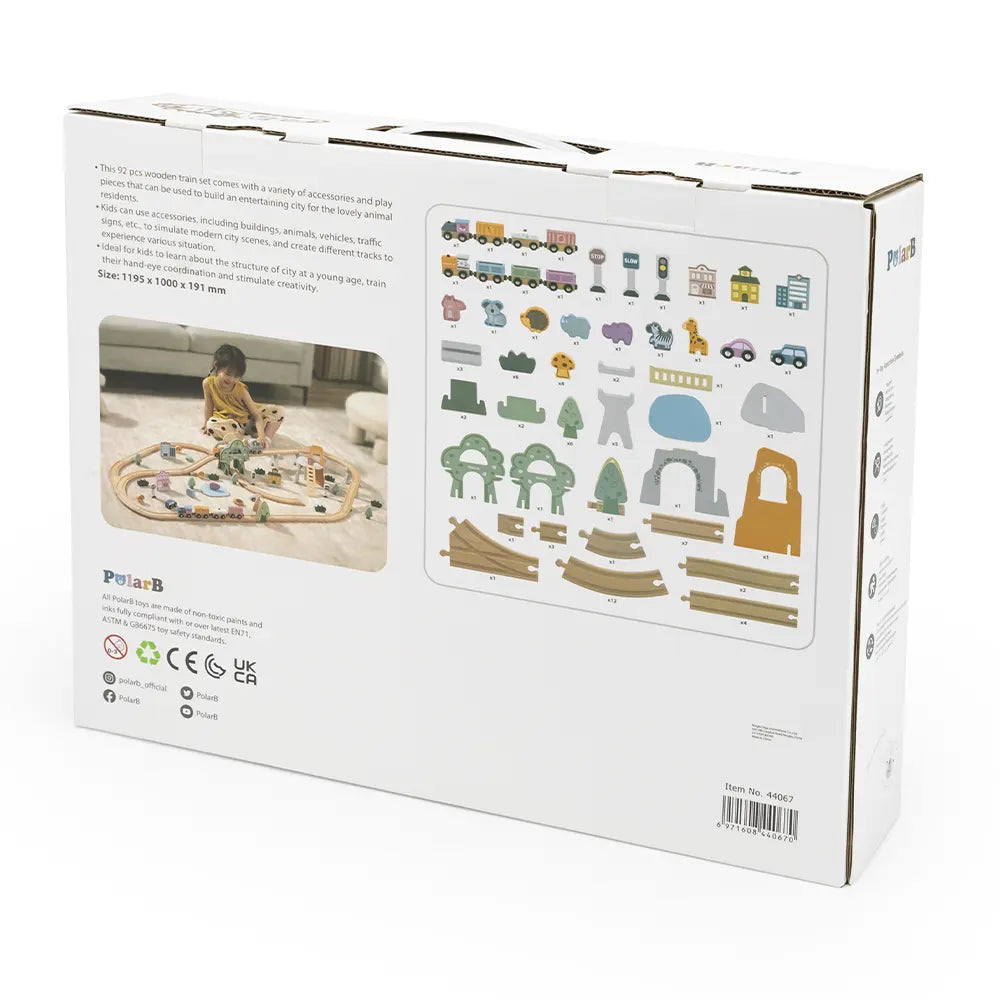 Viga Toys PolarB Circuit de Train en Bois 92 Pièces 3A+