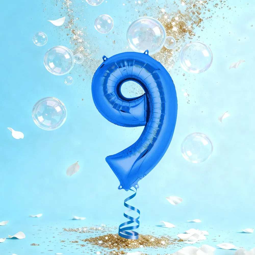 Ballon Chiffre 9 en Aluminium Bleu – 86cm