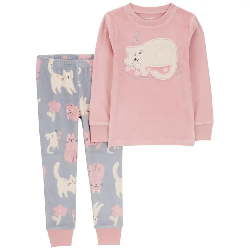 Pyjama 2 pièces enfant en velours motif chat