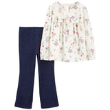 Ensemble 2 pièces enfant : haut à manches longues floral et pantalon évasé