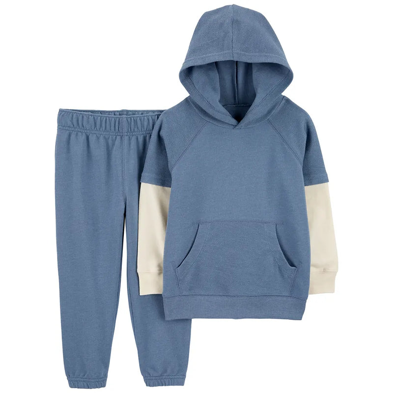 Conjunto infantil de 2 piezas: camiseta efecto capas con capucha y pantalón