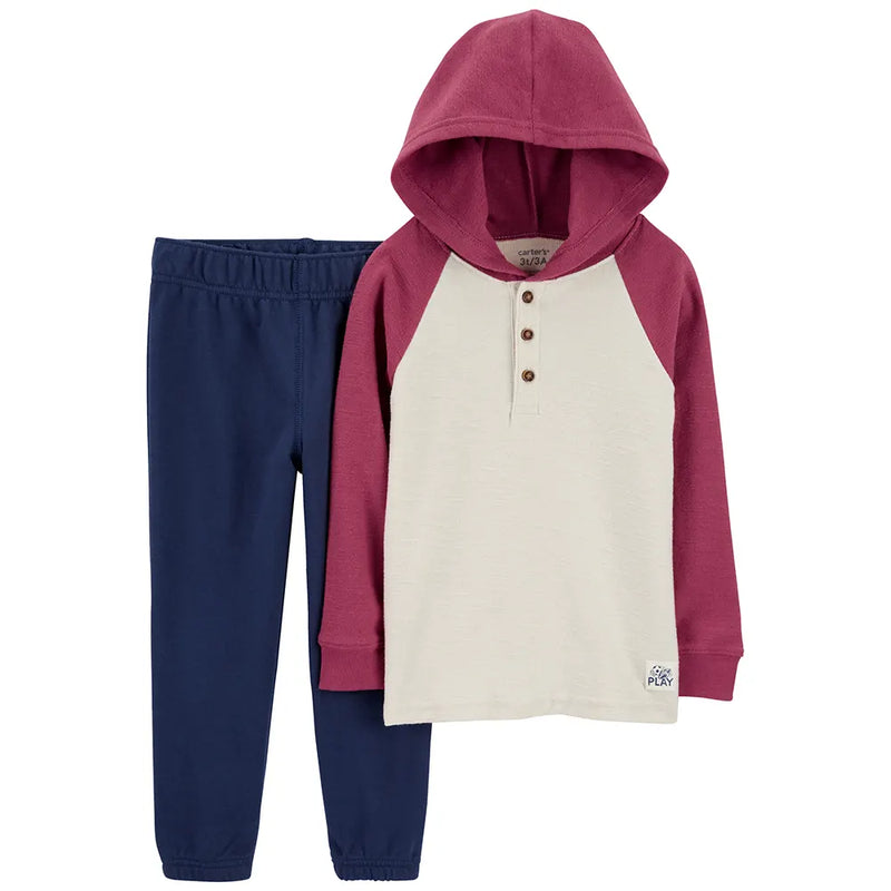 Conjunto infantil de 2 piezas: camiseta henley con capucha y pantalón