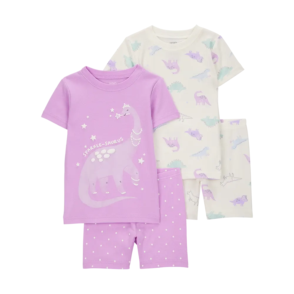 Pyjama 4 pièces dinosaure fille - 100% Coton