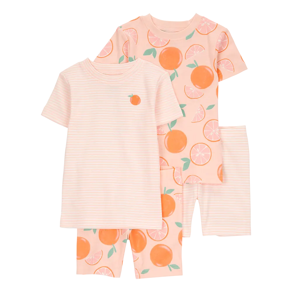 Pyjama 4 pièces orange fille - 100% Coton