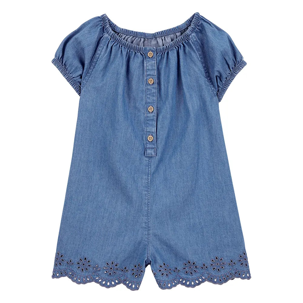 Barboteuse en chambray boutonnée pour fille