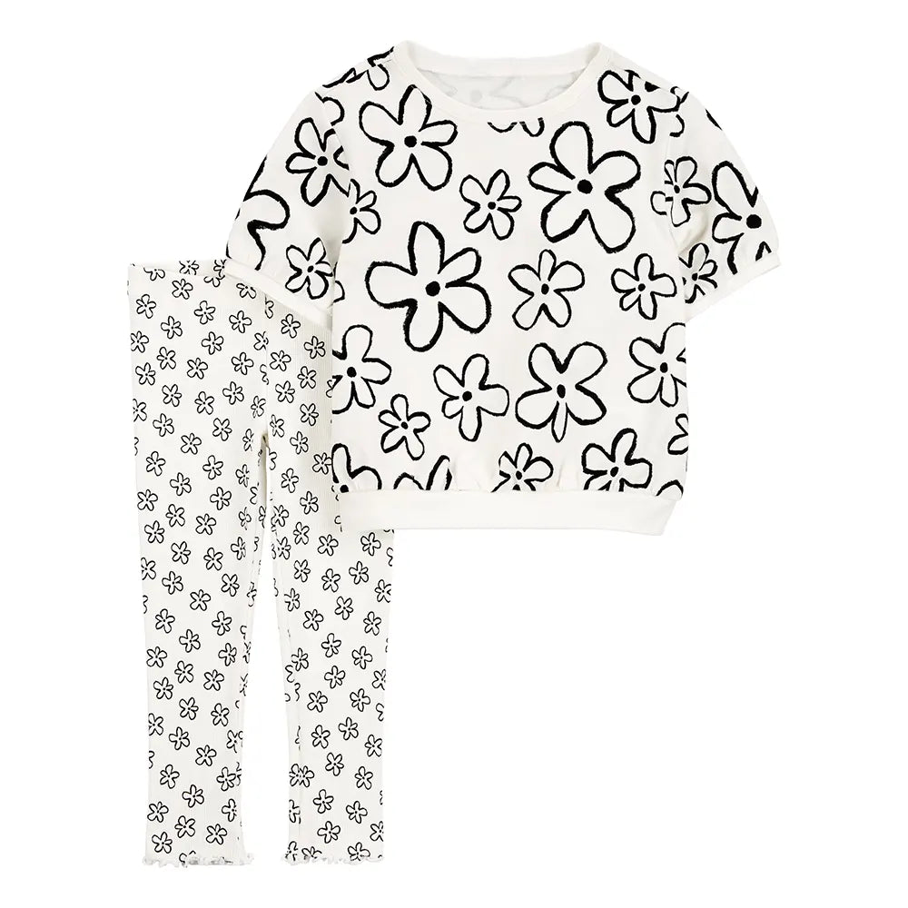 Ensemble t-shirt et pantalon fleuri fille
