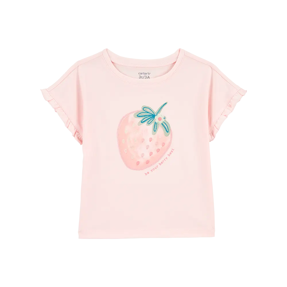 Haut à manches courtes fraise pour fille - Rose