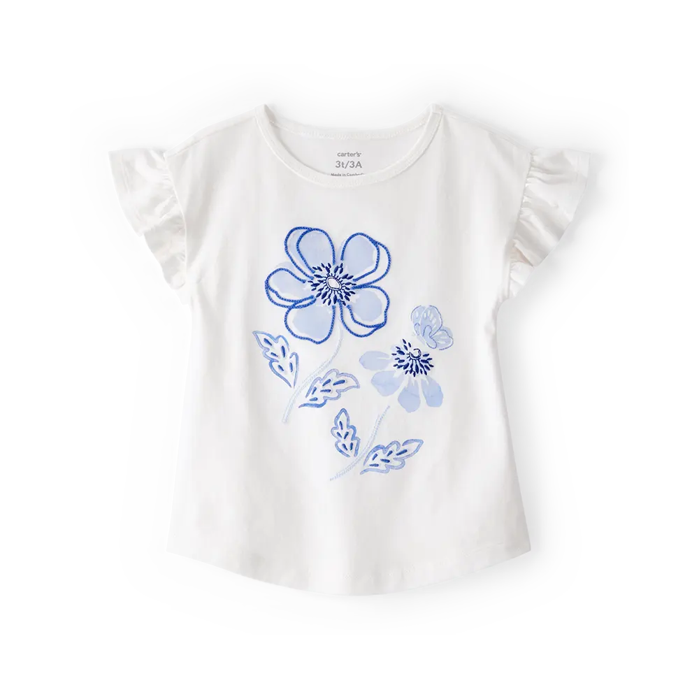 Haut à manches papillon pour fille - Blanc