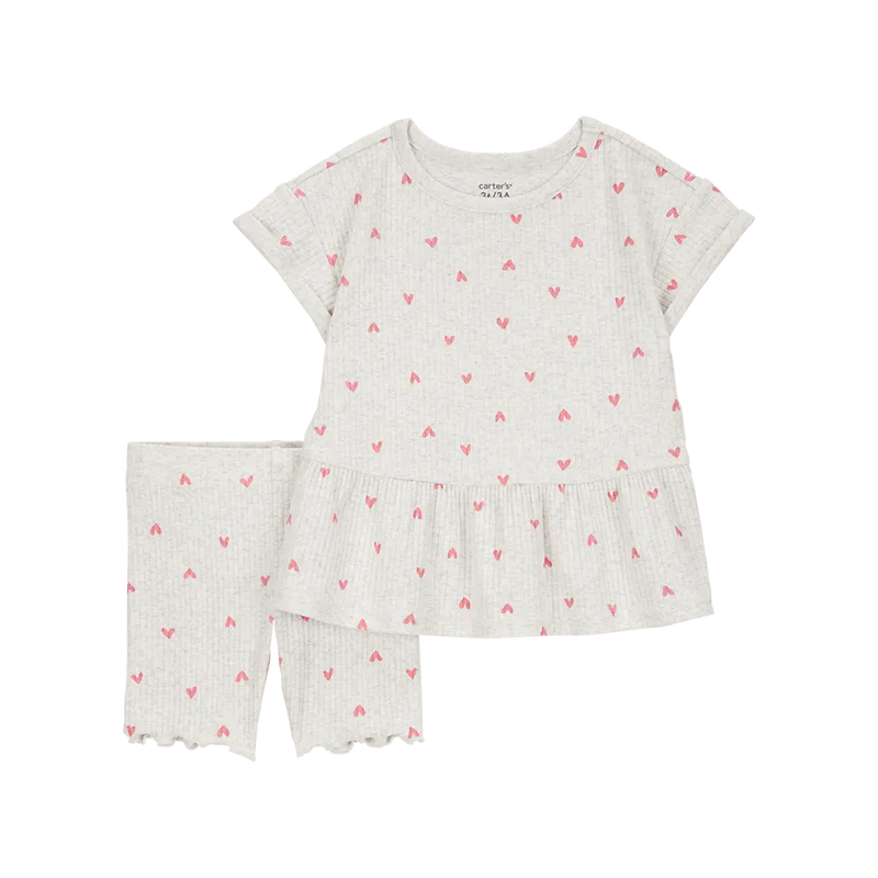Camiseta y short de corazón para niña Carter's - Gris