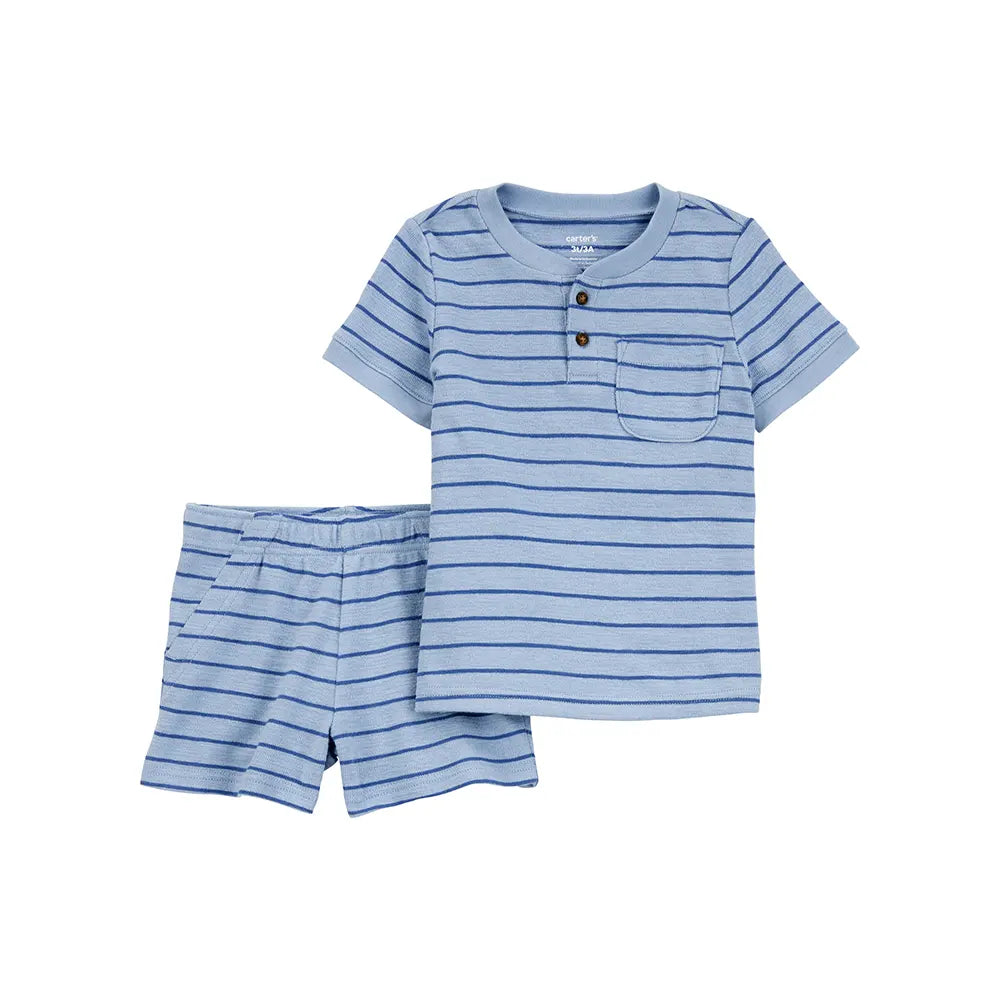 Ensemble Henley rayé et short garçon