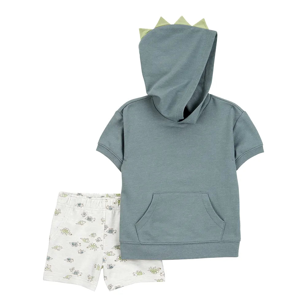 Ensemble short et sweat à capuche dinosaure garçon