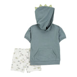 Ensemble short et sweat à capuche dinosaure garçon