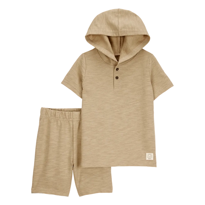 Ensemble Henley à Capuche & Short Garçon Carter's - Beige
