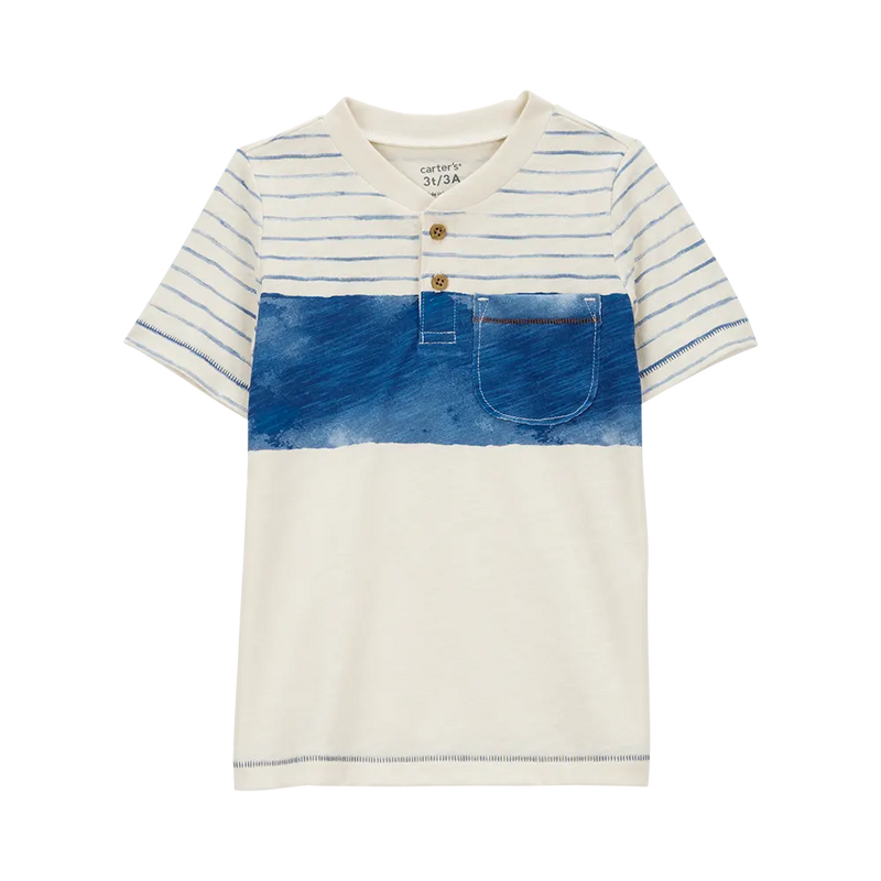 Henley color block de manga corta para niño Carter's - Marfil y azul