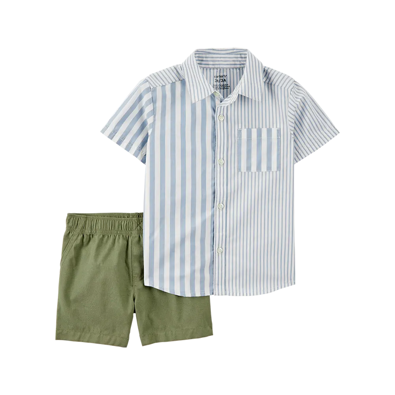 Chemise Rayée & Short Garçon Carter's - Bleu & Vert