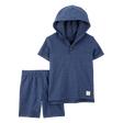 Ensemble Henley à capuche et short garçon - Bleu