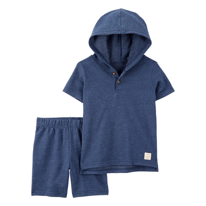 Henley à Capuche & Short Garçon Carter's - Bleu