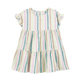 Robe étagée rayée imitation lin
