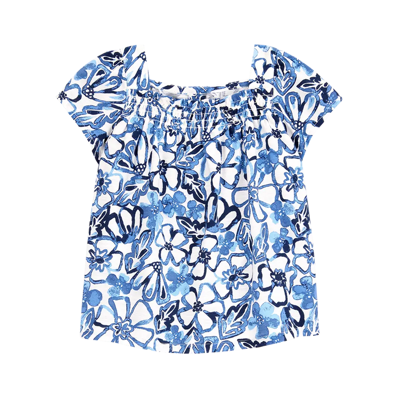 Top de manga corta para niña Carter's - Floral azul