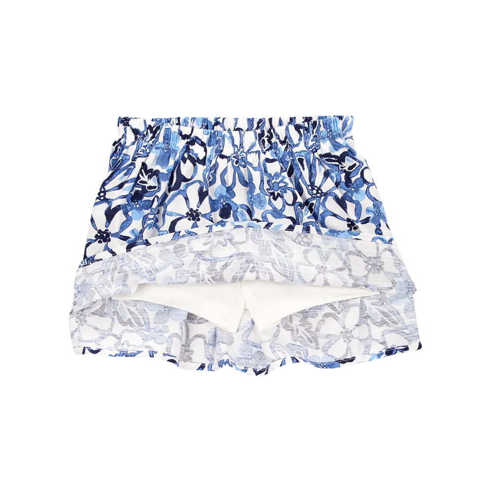 Jupe-short imitation lin florale à enfiler - Bleu