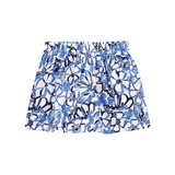 Jupe-short imitation lin florale à enfiler - Bleu