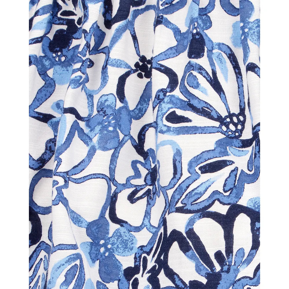 Jupe-short imitation lin florale à enfiler - Bleu