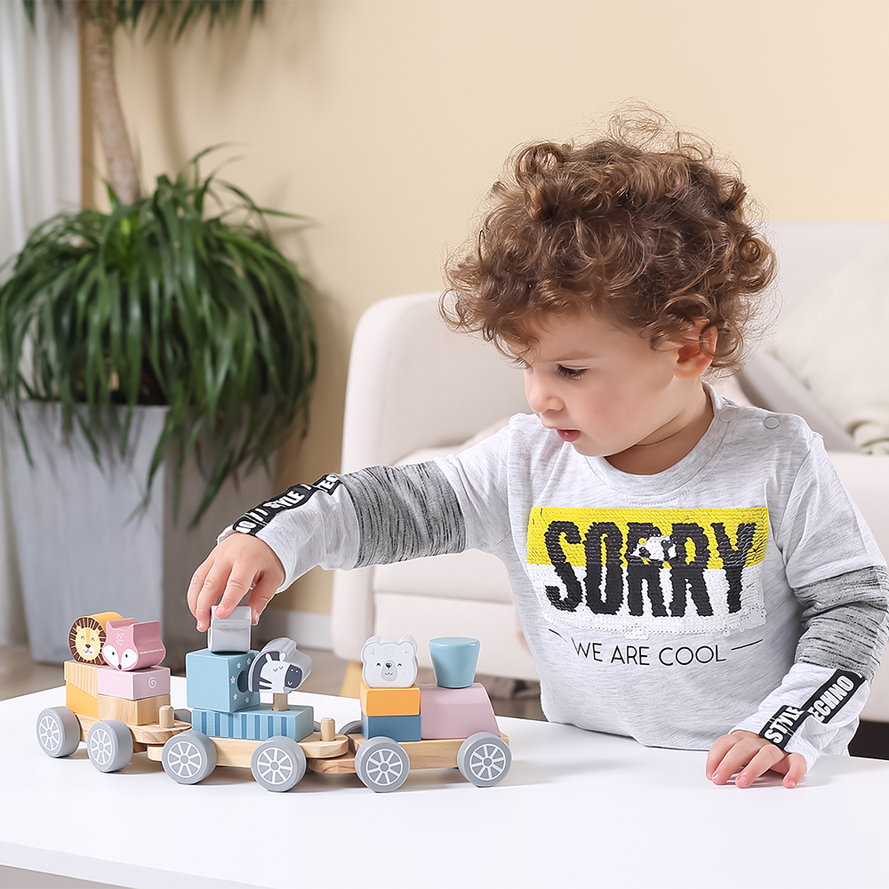 Viga Toys PolarB Train Empilable Animaux en Bois 18M+