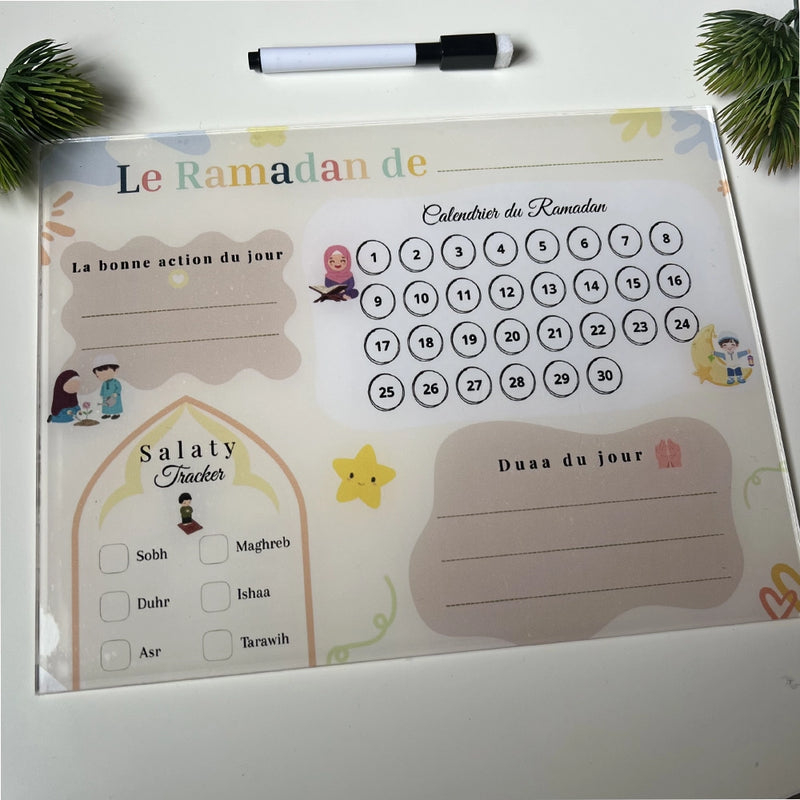 O Rayon Des Kids Ramadan Bord - Calendrier du Ramadan en Plexiglass (Aimants + Feutre)