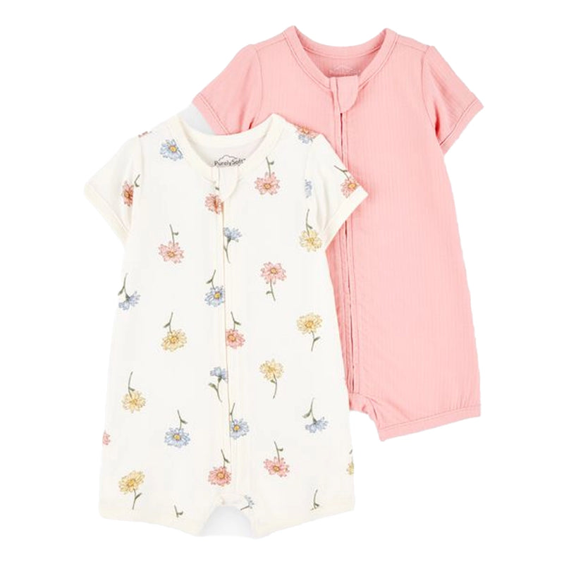 Lot de 2 Barboteuses Zippées PurelySoft Bébé Fille Carter's - Rose & Fleurs