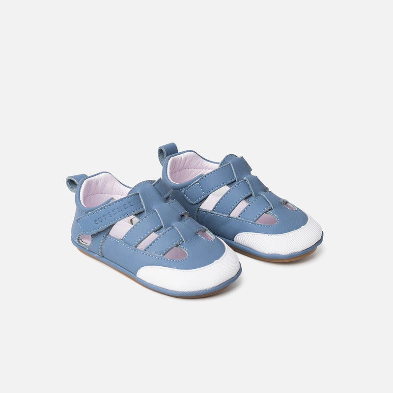 Cuteshez Sandales Premiers Pas en Cuir Souple - Bleu