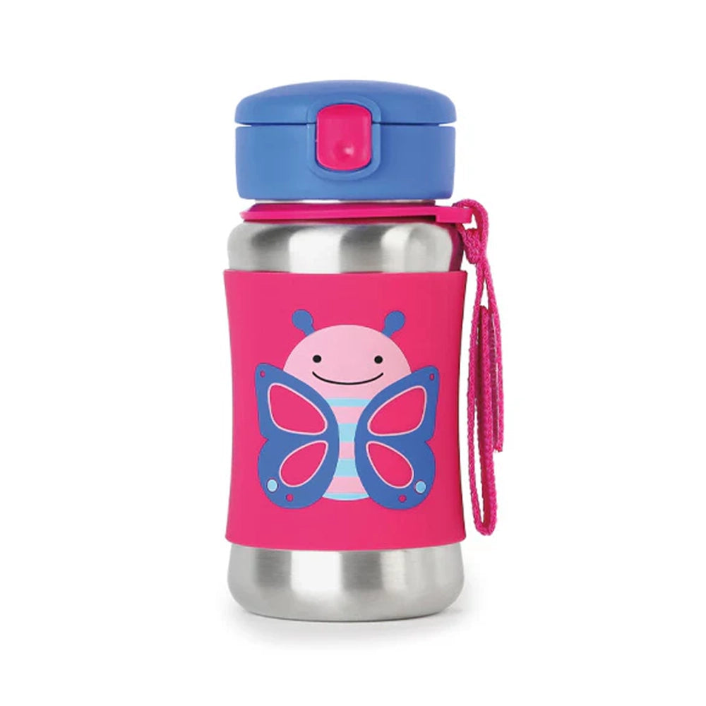 Skip Hop Gourde avec paille en acier inoxydable 350ml - Papillon
