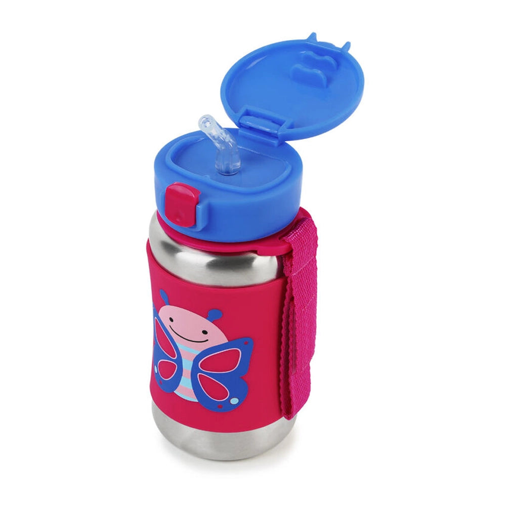 Skip Hop Gourde avec paille en acier inoxydable 350ml - Papillon