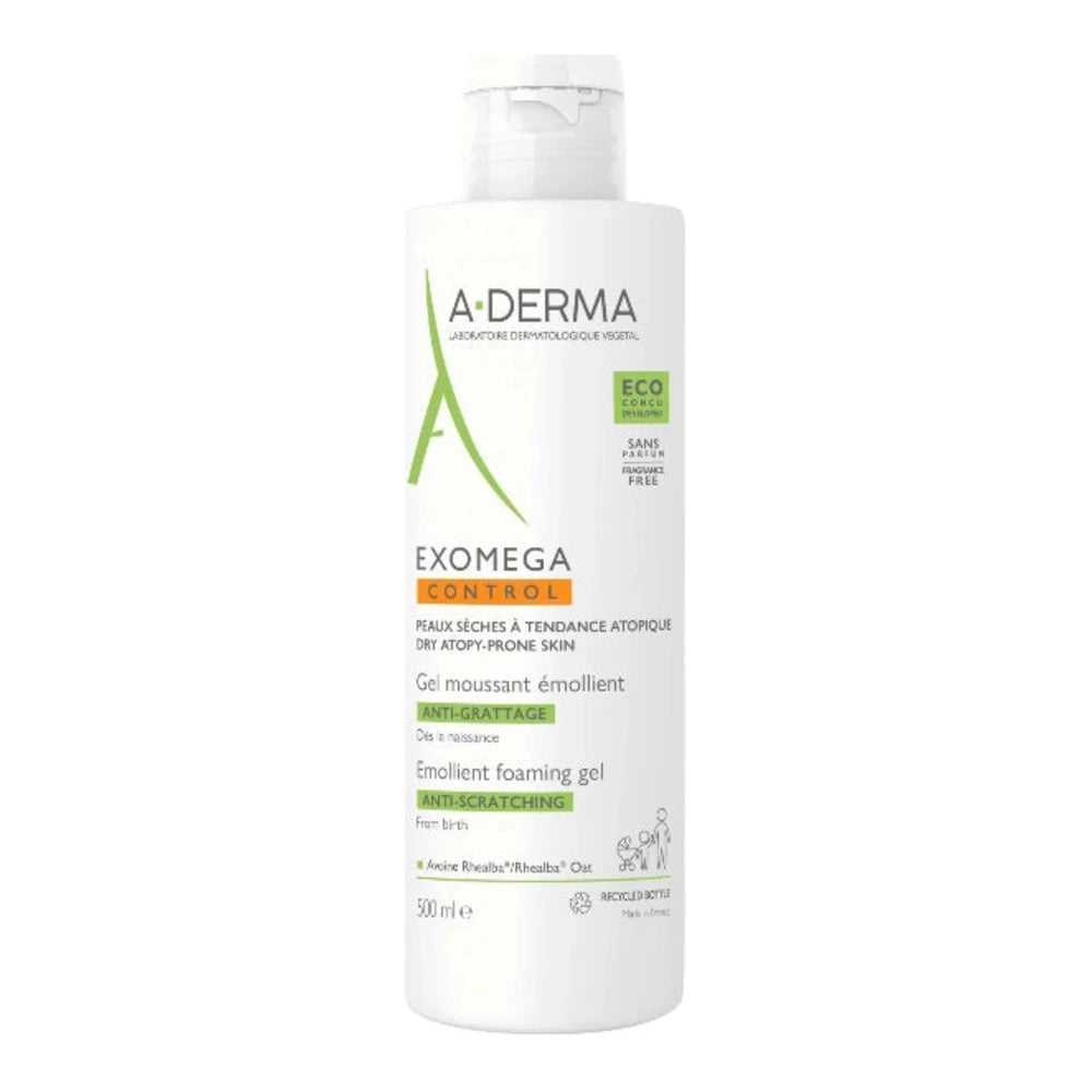 A-Derma Exomega Control Gel Moussant Émollient Anti-Grattage 500 ml – flacon pompe