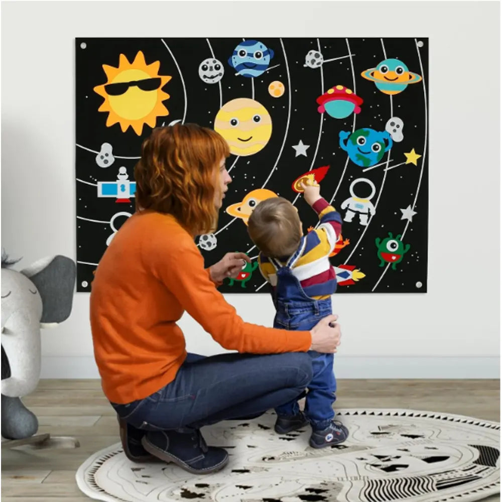 Tapis Mural Éducatif en Feutrine - Thème Spatial