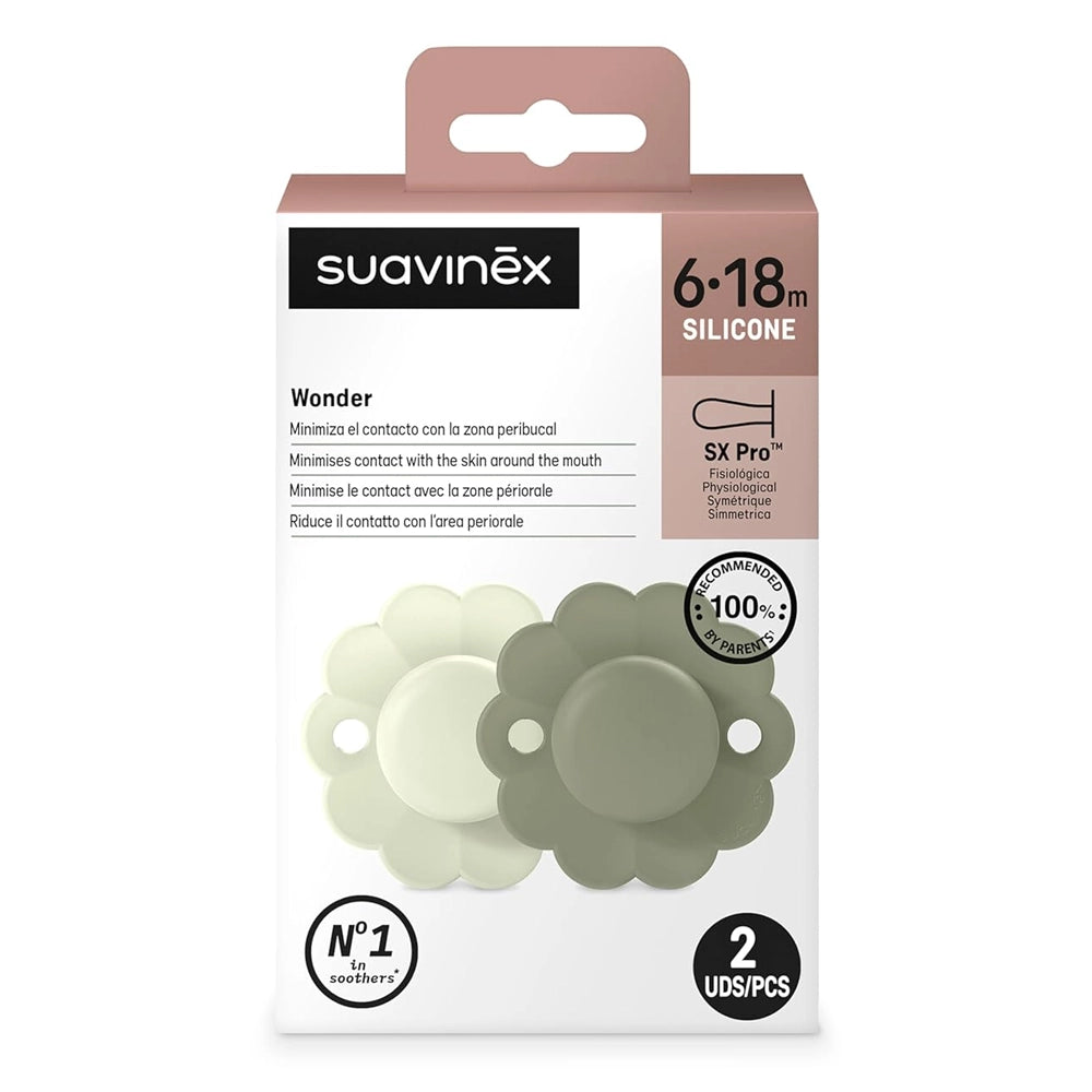 Suavinex Pack de 2 Sucettes Physiologique 6-18M - Aqua & Green