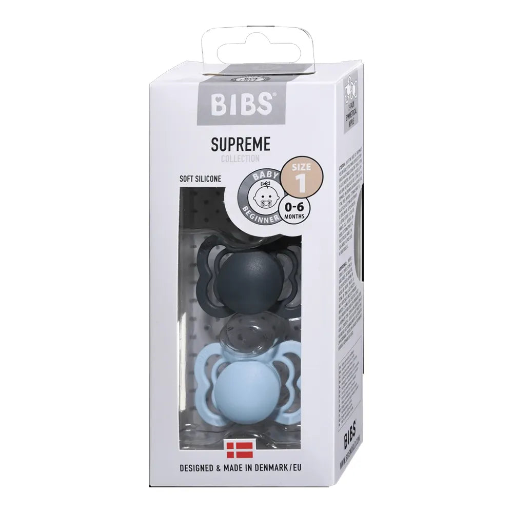 BIBS Pack de 2 chupetes simétricos Supreme - Hierro/Azul bebé