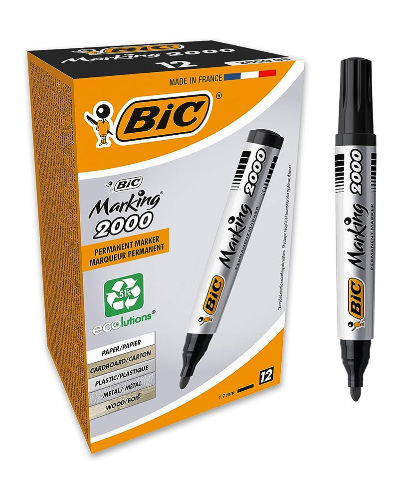 Boite de 12 Marqueurs Permanent 2000 Bic - Noir