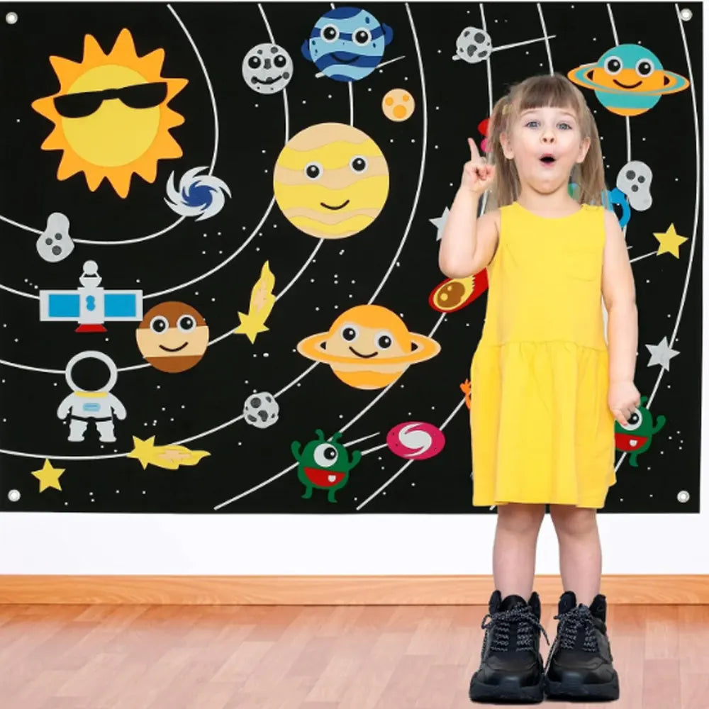 Tapis Mural Éducatif en Feutrine - Thème Spatial
