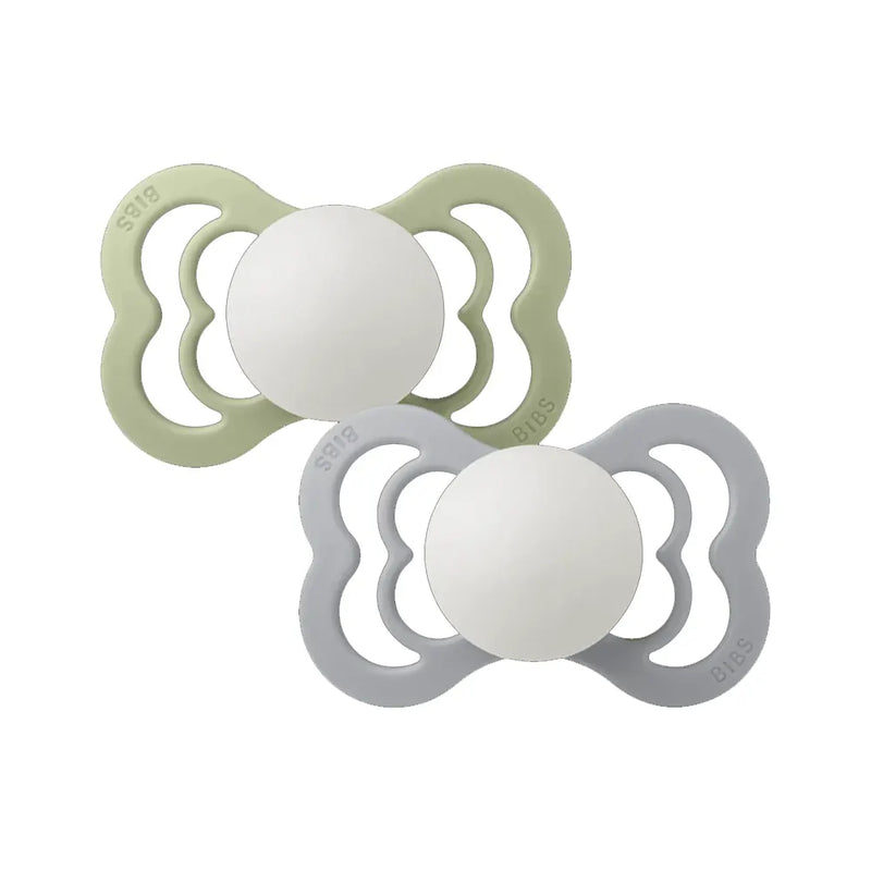 BIBS Set de 2 Chupetes Simétricos Supremos de Silicona - Salvia/Nube - GLOW
