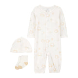 Ensemble 3 Pièces Grenouillère & Bonnet & Chaussettes Bébé Carter's - Ivoire