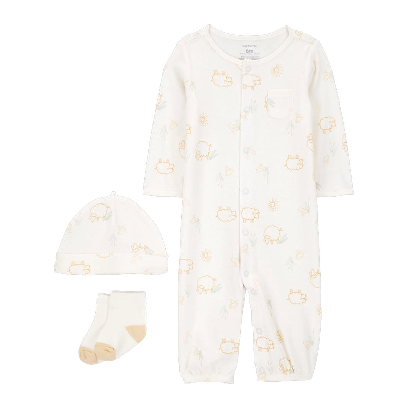 Ensemble 3 Pièces Grenouillère & Bonnet & Chaussettes Bébé Carter's - Ivoire
