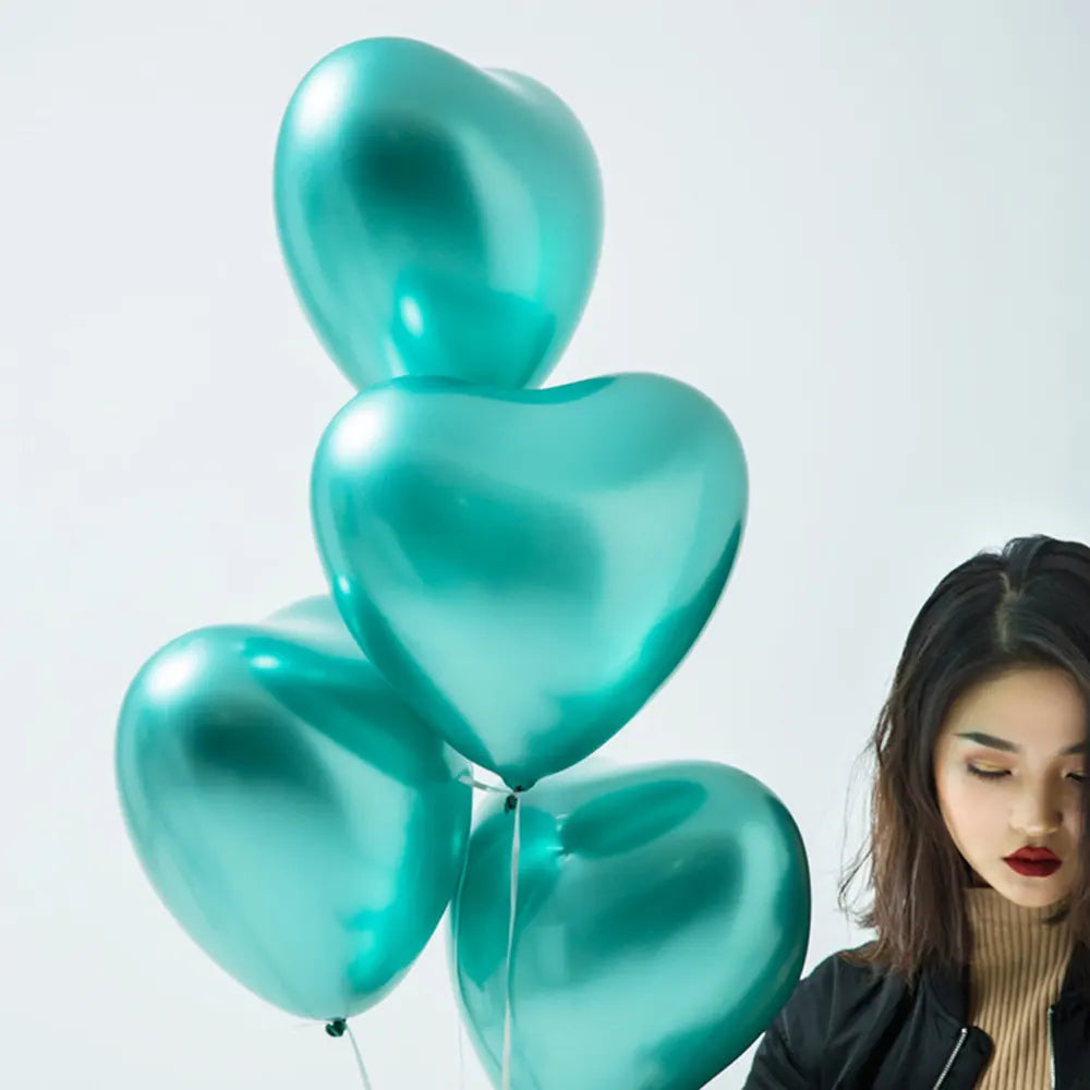 Lot de 50 Pièces Ballons Cœur Chromés Verts - 30cm
