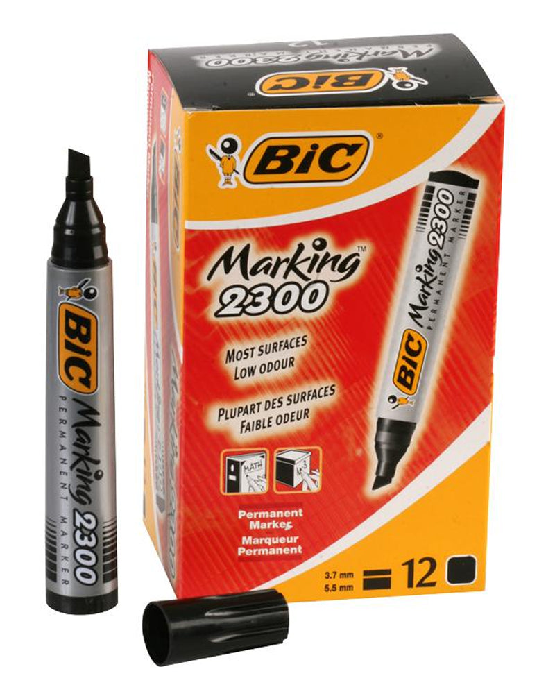 Boite de 12 Marqueurs Permanent 2300 Biseauté Bic - Noir