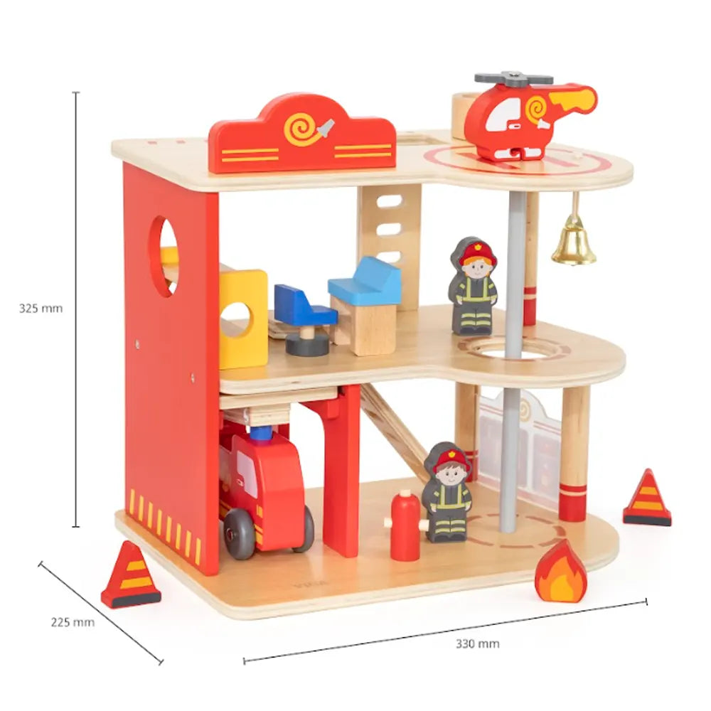 VIGA Toys Caserne de Pompiers en Bois avec Accessoires - 3A+