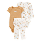 Ensemble 3 Pièces Bébé Fille Carter's - Floral Or & Blanc