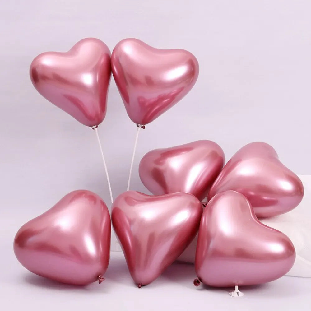 Lot de 50 Ballons Cœur Chromés Rouges - 30cm