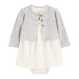 Ensemble 2 Pièces Body Robe & Cardigan Carter's - Gris & Blanc