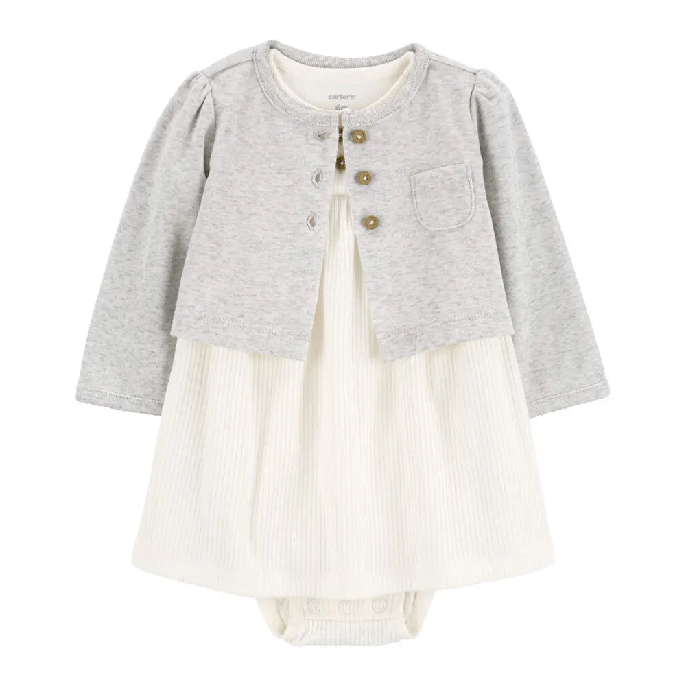 Ensemble 2 Pièces Body Robe & Cardigan Carter's - Gris & Blanc