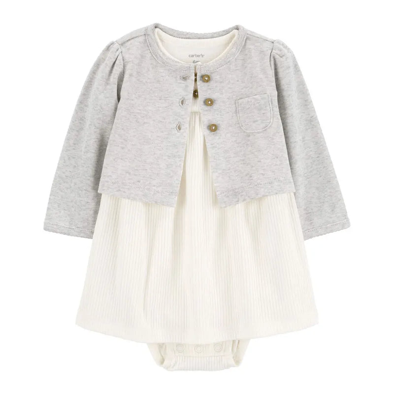 Ensemble 2 Pièces Body Robe & Cardigan Carter's - Gris & Blanc