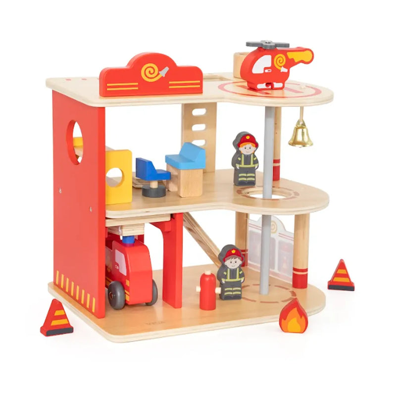 VIGA Toys Caserne de Pompiers en Bois avec Accessoires - 3A+